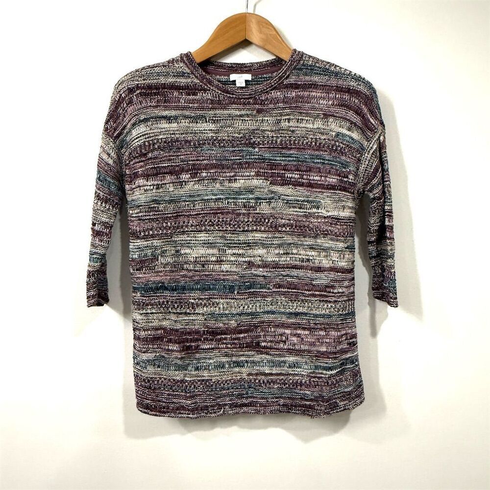 J. Jill Womens Striped Crew Neck Pullover XS Sweater Multicolor Cozy Casual
